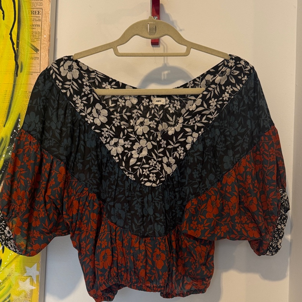 Warm Black and Red Floral Women's Blouse